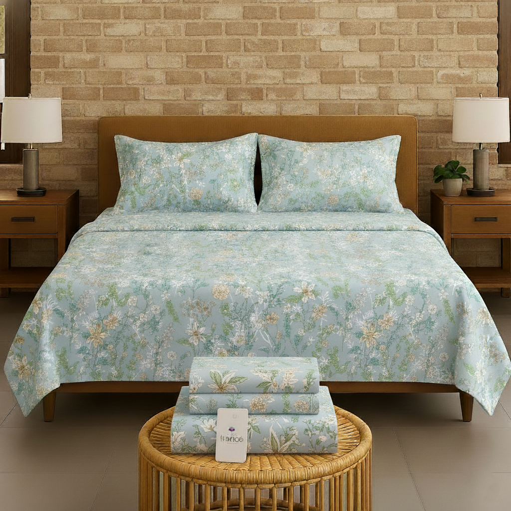 100% Cotton 180TC Printed Flat Bedsheet with  Pillow Covers
