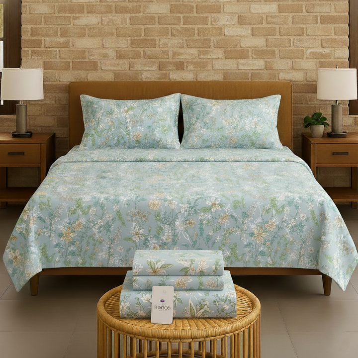 100% Cotton 180TC Printed Flat Bedsheet with  Pillow Covers