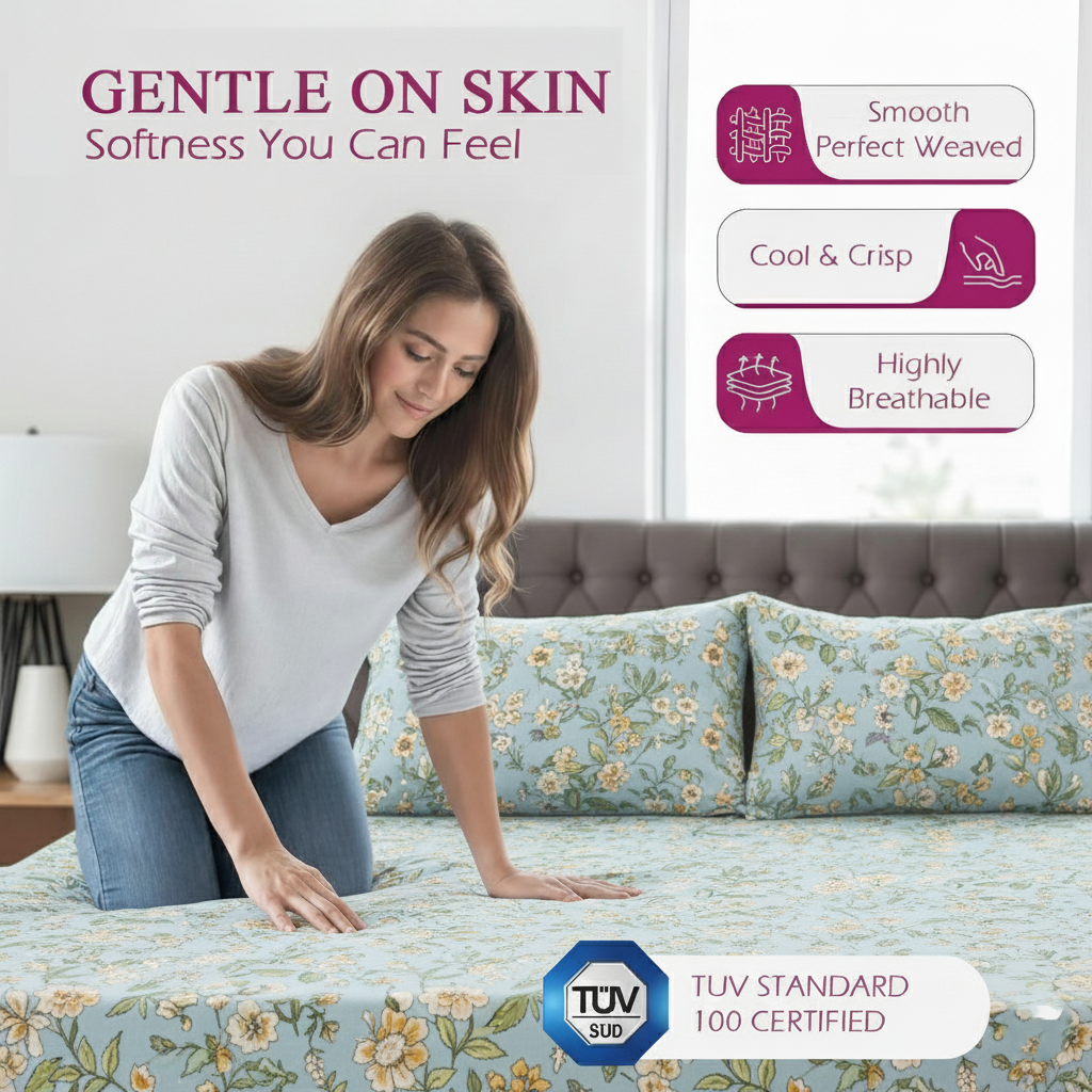 100% Cotton 180TC Printed Flat Bedsheet with  Pillow Covers