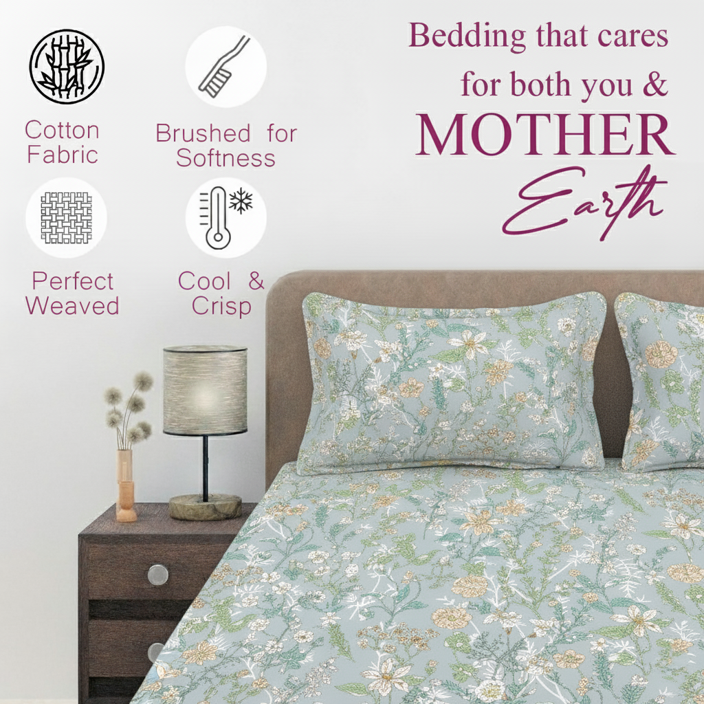 100% Cotton 180TC Printed Flat Bedsheet with  Pillow Covers