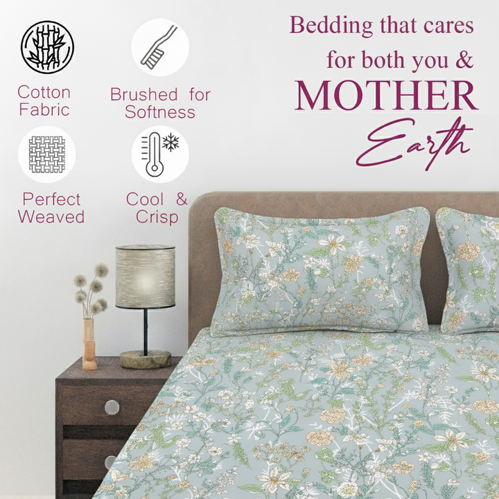 100% Cotton 180TC Printed Flat Bedsheet with  Pillow Covers