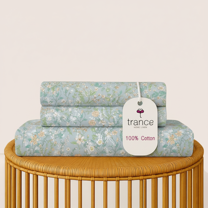 100% Cotton 180TC Printed Flat Bedsheet with  Pillow Covers