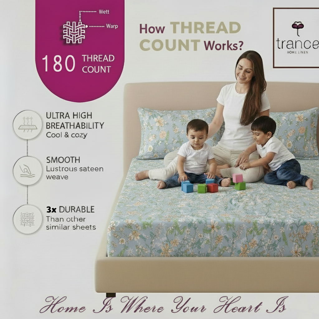 100% Cotton 180TC Printed Flat Bedsheet with  Pillow Covers