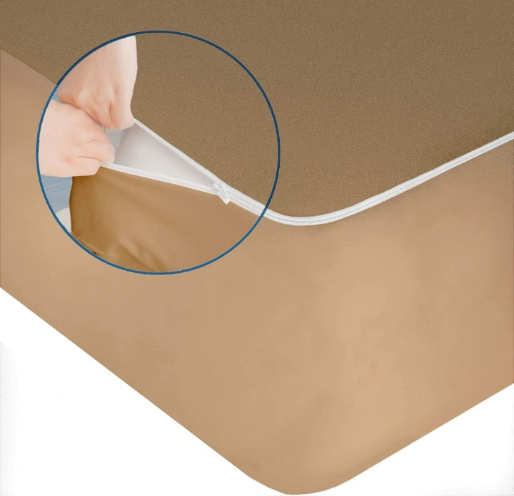 Cotton Zippered Chain  Waterproof Mattress Protector- Brown