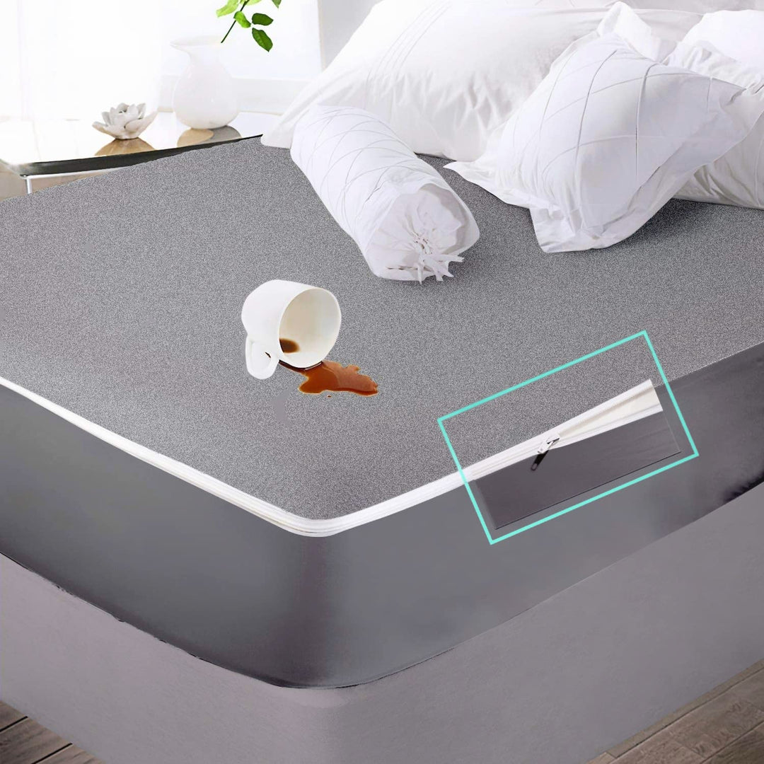 Cotton Zippered Chain  Waterproof Mattress Protector- Grey