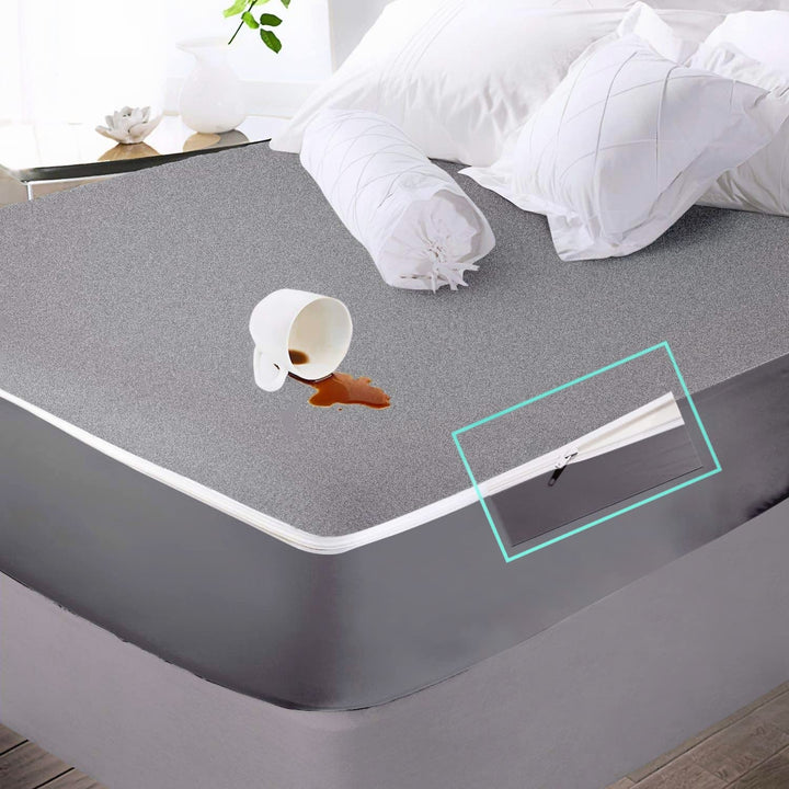 Cotton Zippered Chain  Waterproof Mattress Protector- Grey