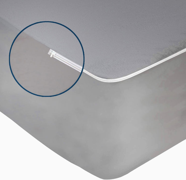 Cotton Zippered Chain  Waterproof Mattress Protector- Grey