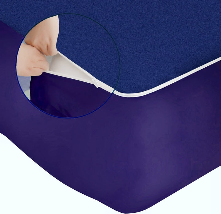 Cotton Zippered Chain  Waterproof Mattress Protector- Ink Blue