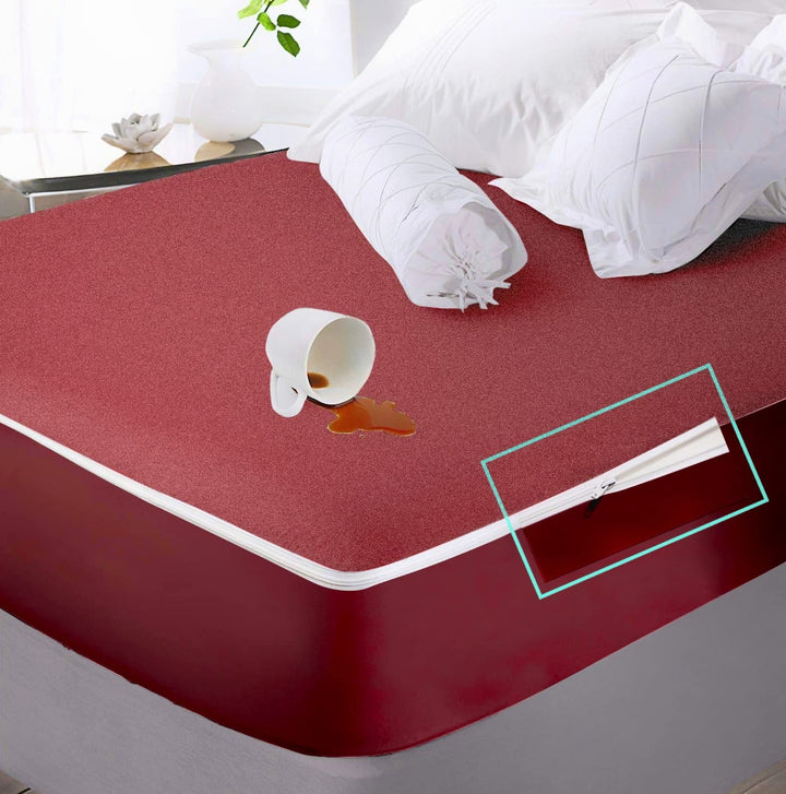 Cotton Zippered Chain  Waterproof Mattress Protector- Maroon