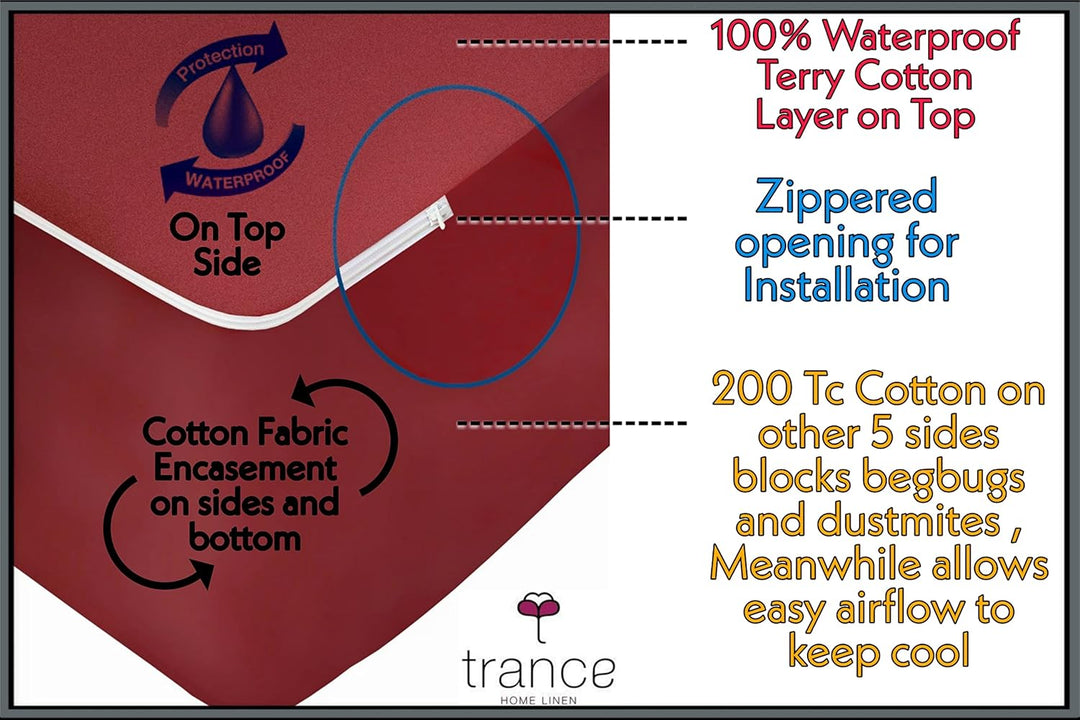 Cotton Zippered Chain  Waterproof Mattress Protector- Maroon