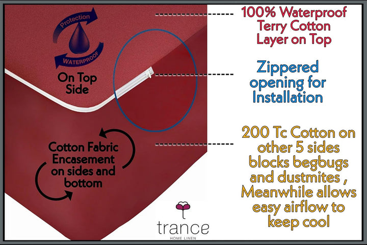 Cotton Zippered Chain  Waterproof Mattress Protector- Maroon