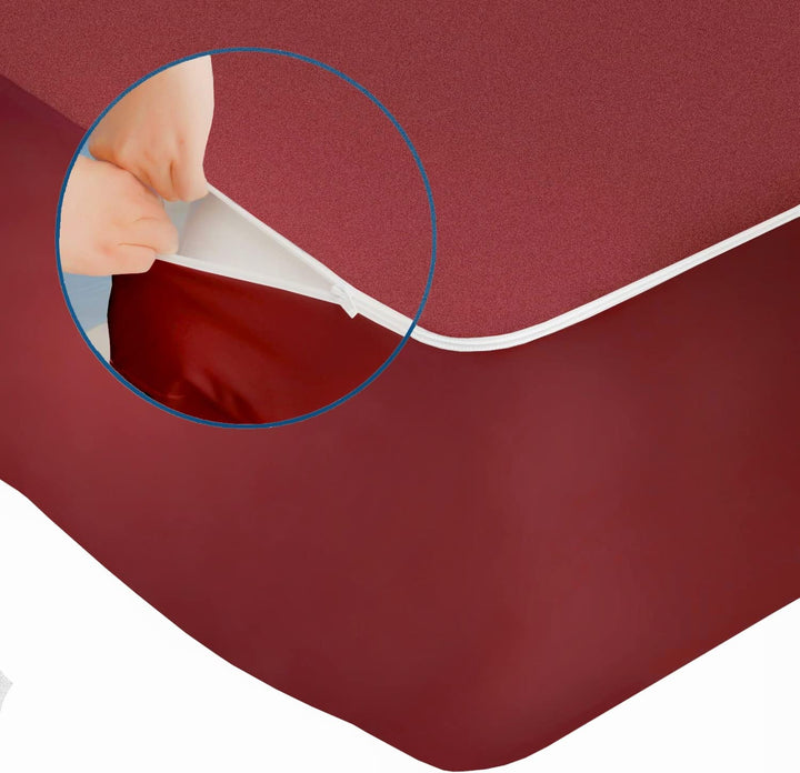 Cotton Zippered Chain  Waterproof Mattress Protector- Maroon