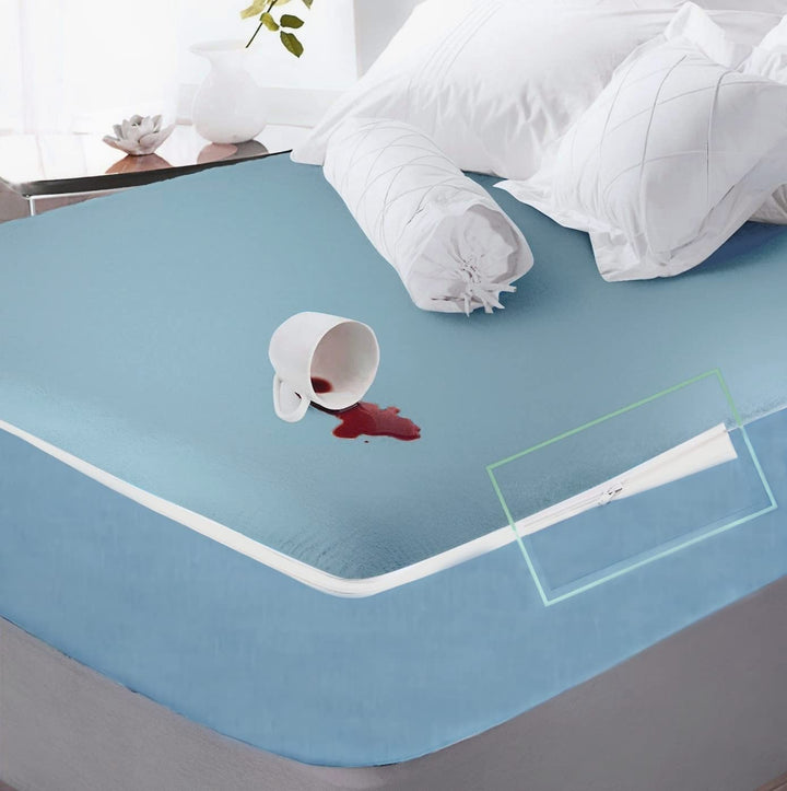 Cotton Zippered Chain  Waterproof Mattress Protector- Sky Blue