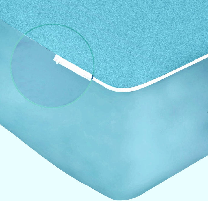 Cotton Zippered Chain  Waterproof Mattress Protector- Sky Blue