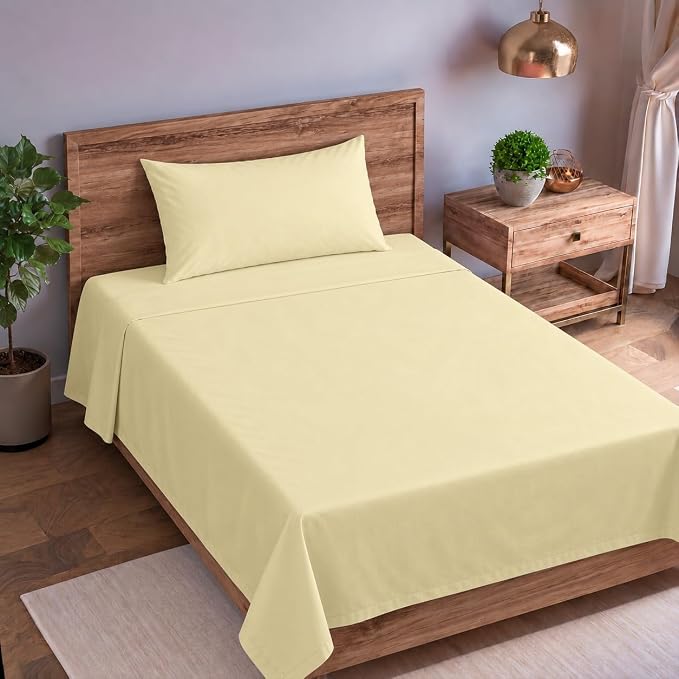 100% Cotton Percale Queen  Flat Bedsheet with 2 Pillow Covers (200 TC)