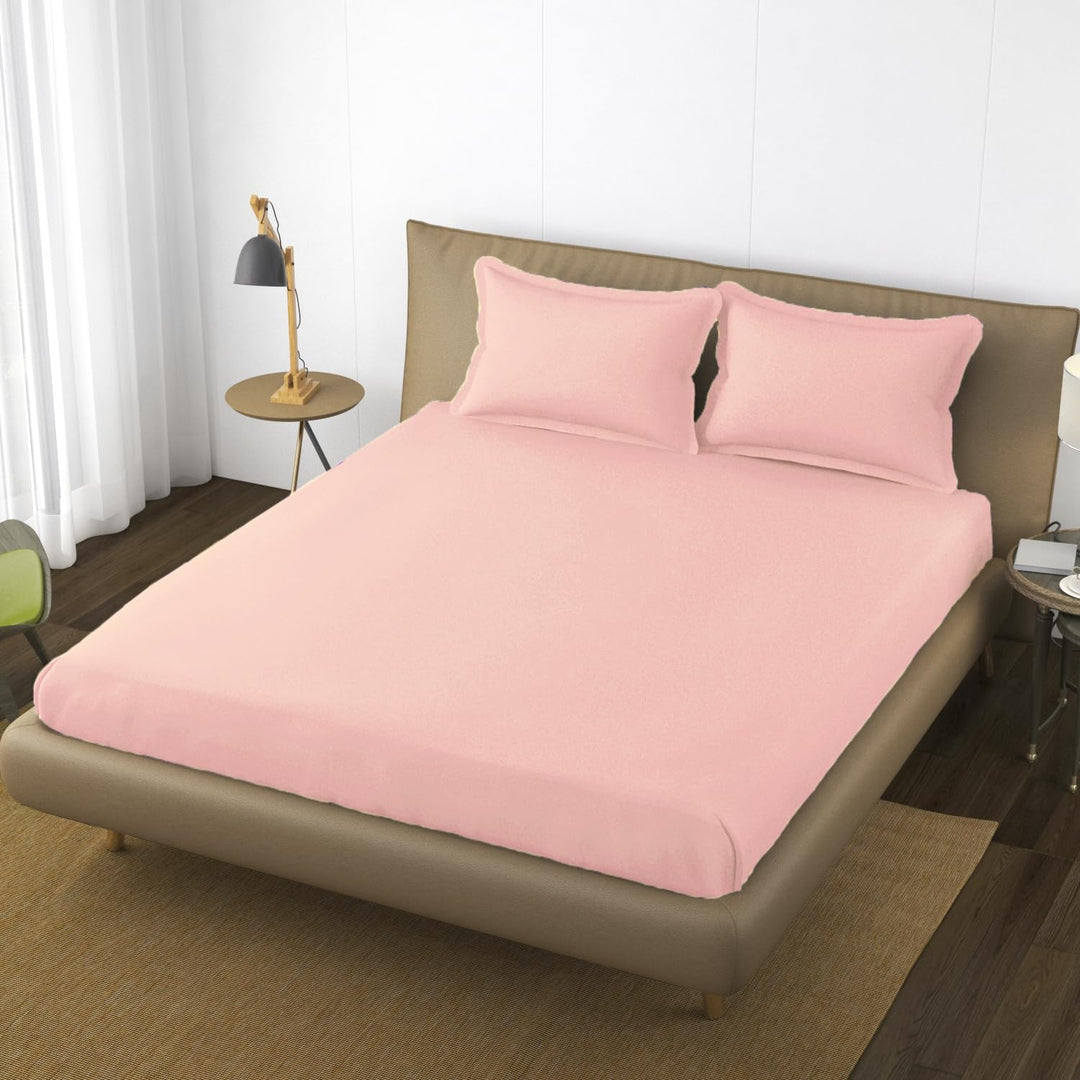 Cotton Plain King Size Fitted Bedsheet with 2 Pillow Covers (100% Cotton & 400 TC)