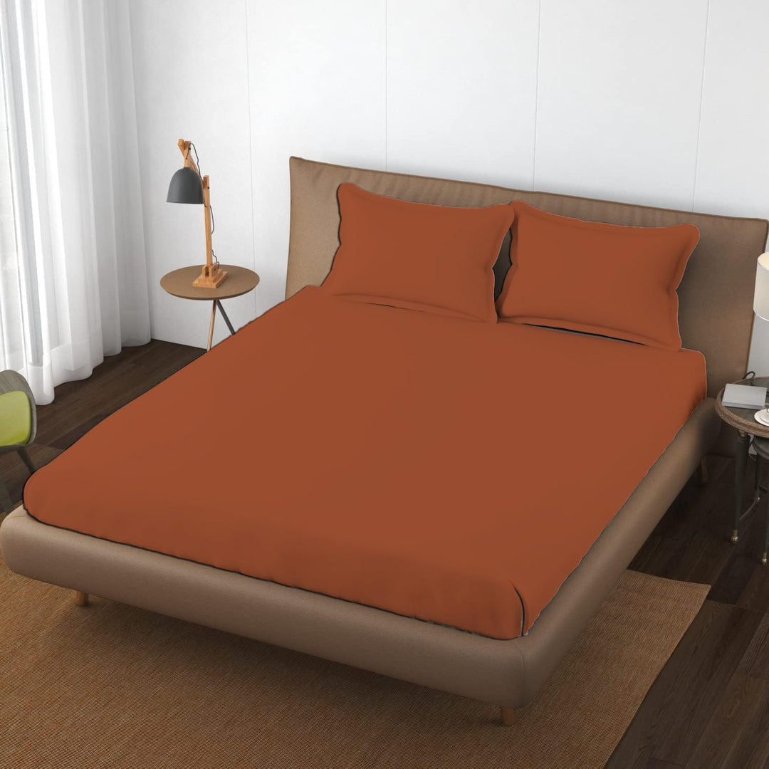 Cotton Plain King Size Fitted Bedsheet with 2 Pillow Covers (100% Cotton & 400 TC)