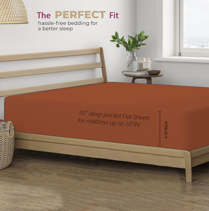 400 TC Cotton Plain Flat Bed Sheet with Pillow Covers -Orange Burnt