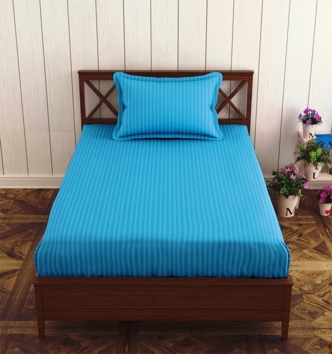 Cotton College/Hostel Bed Sizes Fitted Bedsheet with 1 Pillow Cover(100% Cotton & 200 TC) - Trance Home Linen