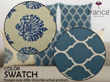 Cotton Cushion Covers for Sofa and Diwan Pillow Covers (Damask Dori Blue & Set of 5) - Trance Home Linen