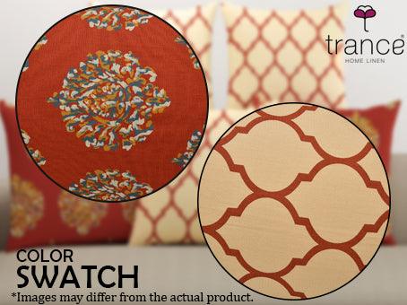 Cotton Cushion Covers for Sofa and Diwan Pillow Covers (Damask Dori Red & Set of 5) - Trance Home Linen
