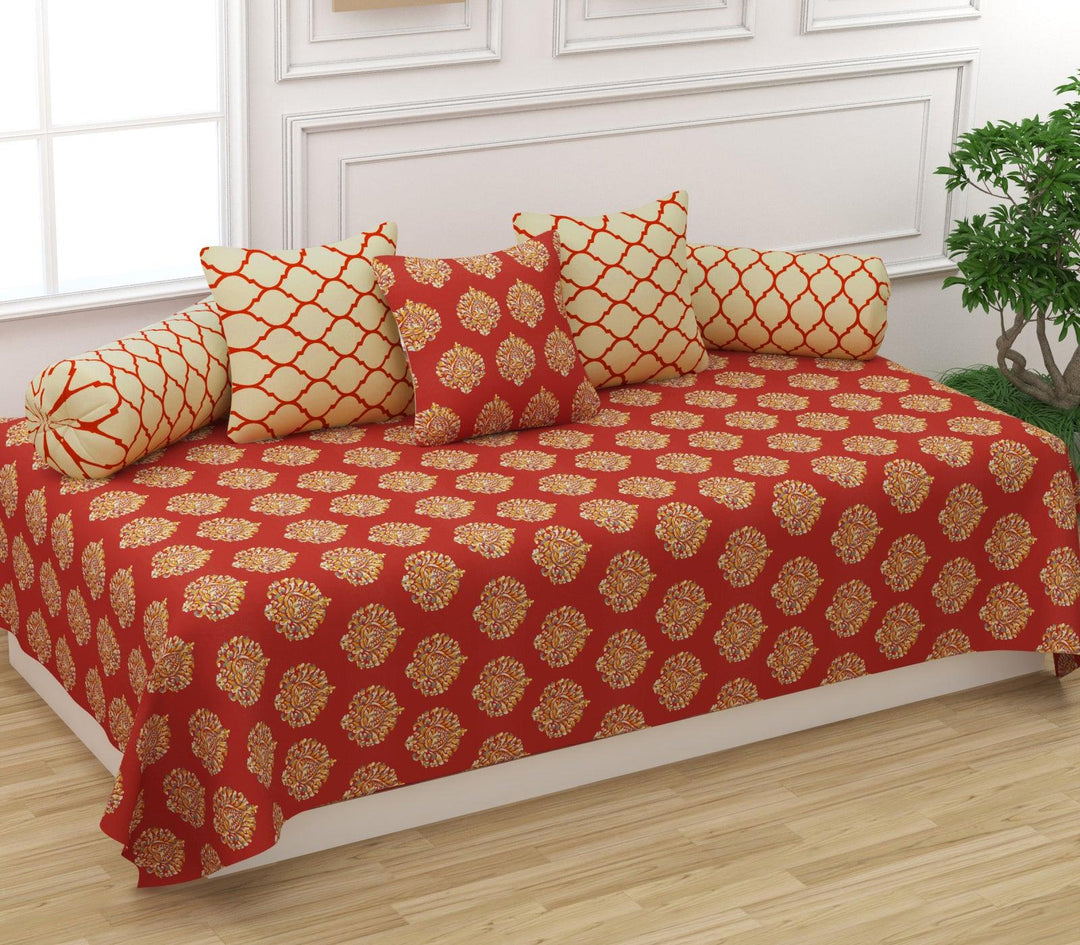 Cotton Printed 6 Pcs Diwan Set (Damask 100% Cotton & 200 TC) - Trance Home Linen