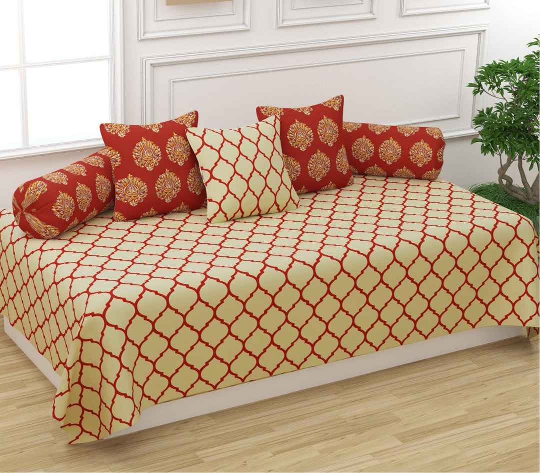 Cotton Printed 6 Pcs Diwan Set (Dori 100% Cotton & 200 TC) - Trance Home Linen
