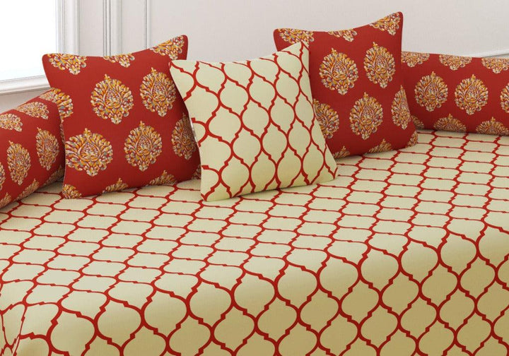 Cotton Printed 6 Pcs Diwan Set (Dori 100% Cotton & 200 TC) - Trance Home Linen