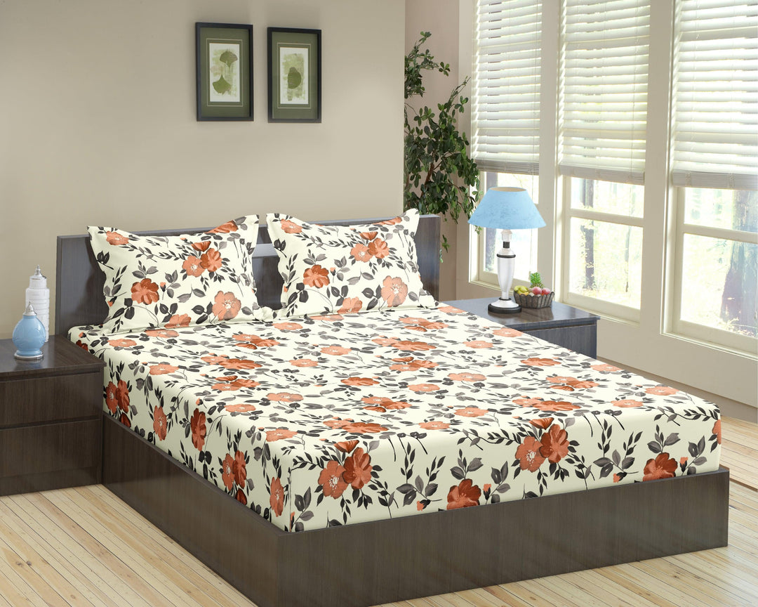 Cotton Printed Fitted Bedsheet with Pillow Covers (Blooms 100% Cotton & 180 TC) - Trance Home Linen