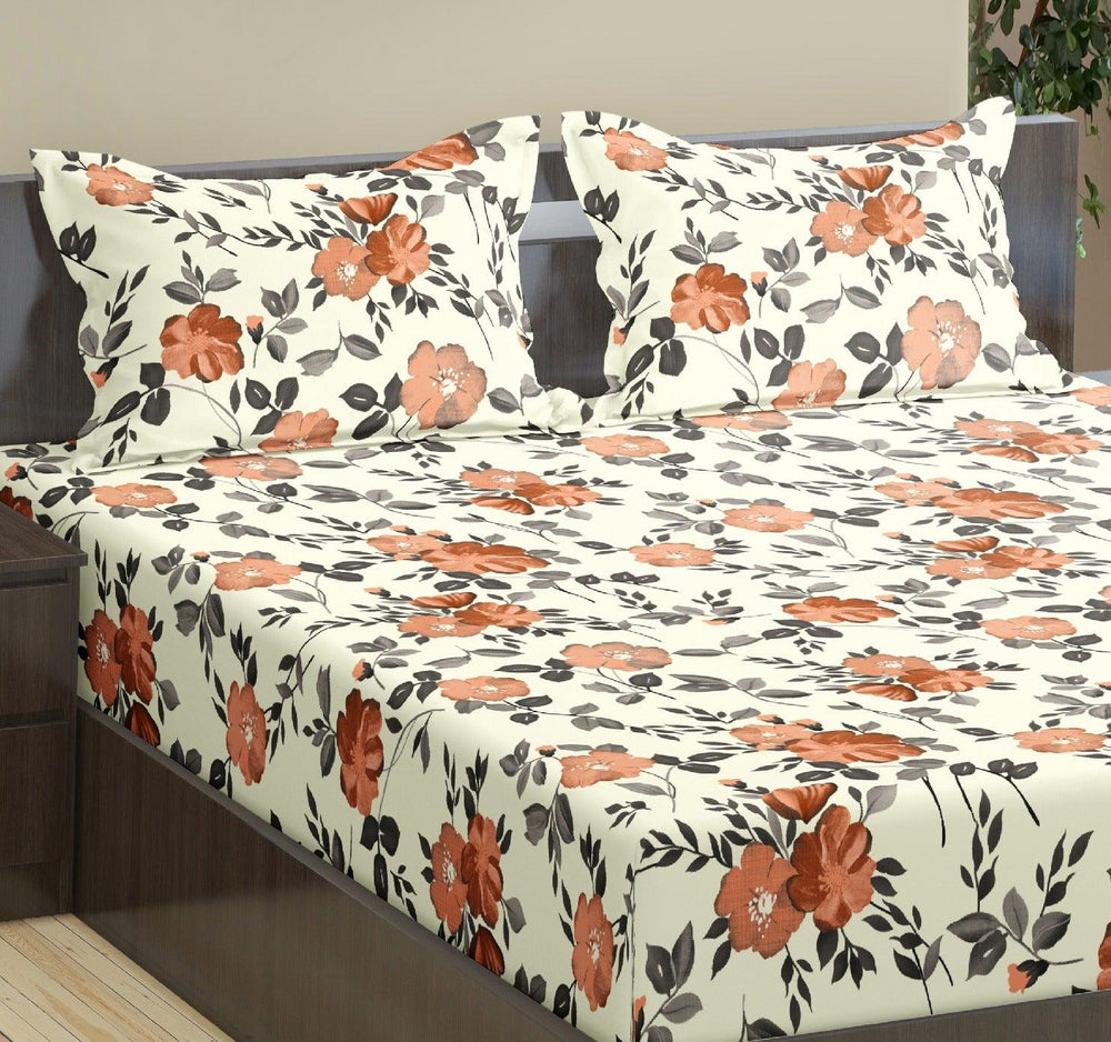 Cotton Printed Fitted Bedsheet with Pillow Covers (Blooms 100% Cotton & 180 TC) - Trance Home Linen