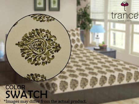 Cotton Printed Fitted Bedsheet with Pillow Covers (Damask 100% Cotton & 200 TC) - Trance Home Linen