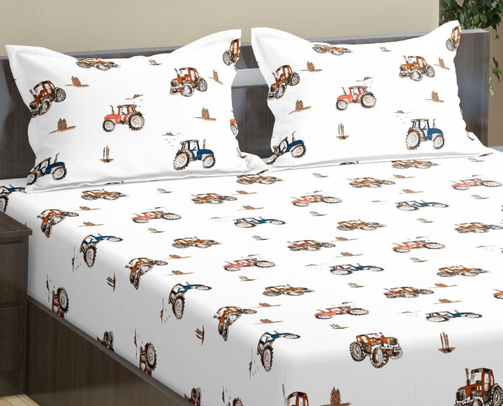 Cotton Printed Fitted Kids Bedsheet with Pillow Covers (Cars 100% Cotton & 180 TC) - Trance Home Linen