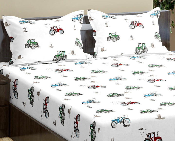 Cotton Printed Fitted Kids Bedsheet with Pillow Covers (Cars 100% Cotton & 180 TC) - Trance Home Linen