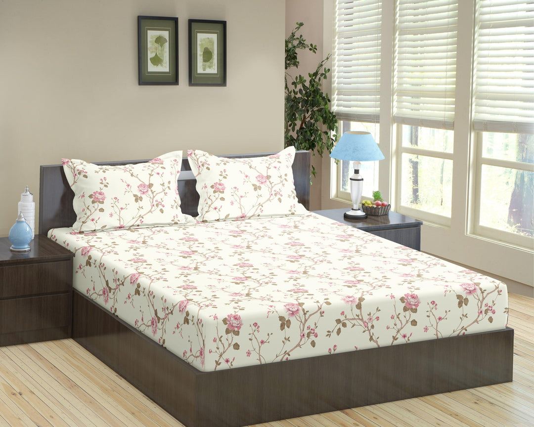 Cotton Printed Flat Bedsheet with 2 Pillow Covers (Aster 100% Cotton & 180 TC) - Trance Home Linen