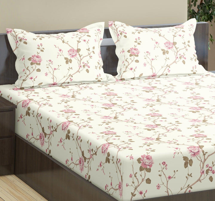 Cotton Printed Flat Bedsheet with 2 Pillow Covers (Aster 100% Cotton & 180 TC) - Trance Home Linen
