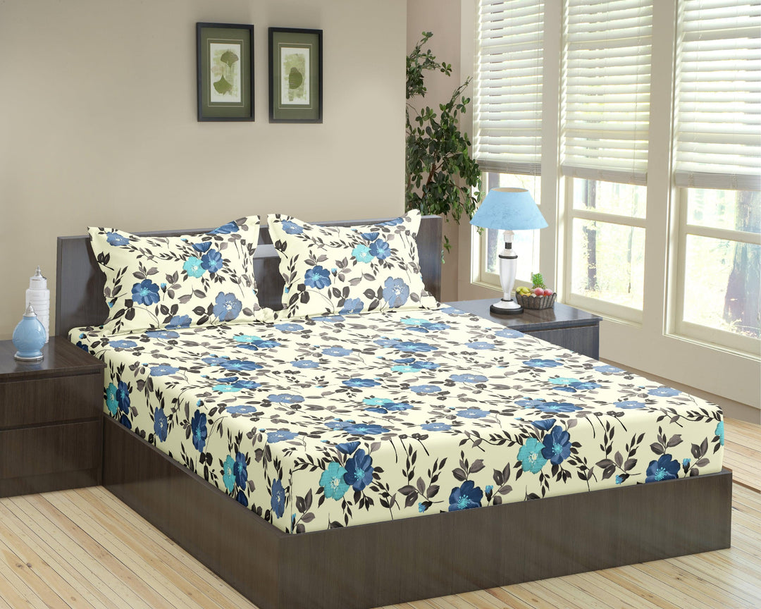 Cotton Printed Flat Bedsheet with 2 Pillow Covers (Blooms 100% Cotton & 180 TC) - Trance Home Linen