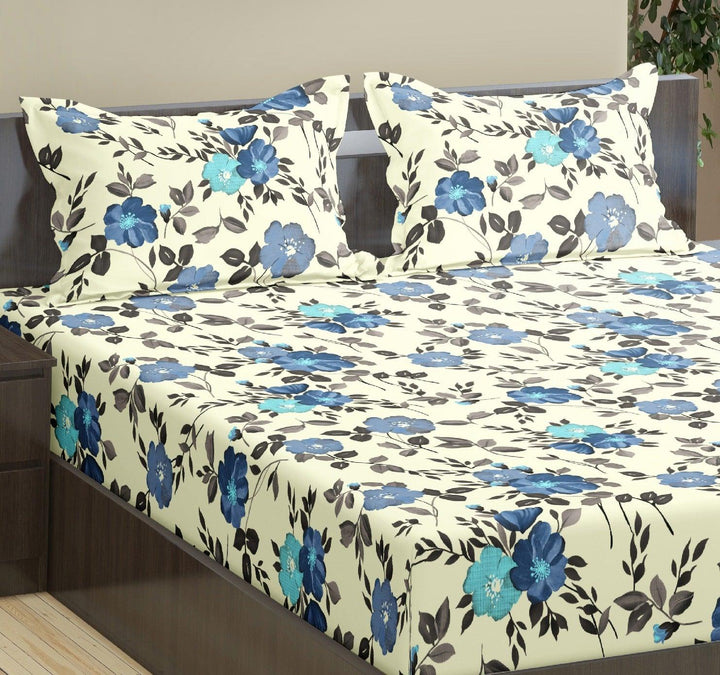 Cotton Printed Flat Bedsheet with 2 Pillow Covers (Blooms 100% Cotton & 180 TC) - Trance Home Linen