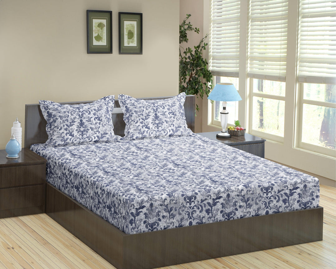 Cotton Printed Flat Bedsheet with 2 Pillow Covers (Royal 100% Cotton & 180 TC) - Trance Home Linen