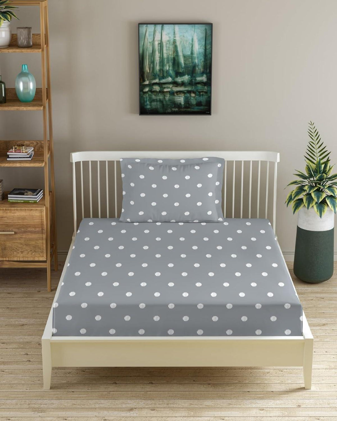 Cotton Printed Flat Bedsheet with Pillow Covers (Grey White Circles 100% Cotton & 300 TC) - Trance Home Linen