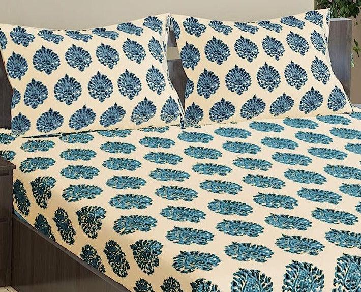 Cotton Printed King Fitted Bedsheet with 2 Pillow Covers (Damask 100% Cotton & 200 TC) - Trance Home Linen