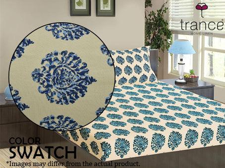 Cotton Printed King Fitted Bedsheet with 2 Pillow Covers (Damask 100% Cotton & 200 TC) - Trance Home Linen