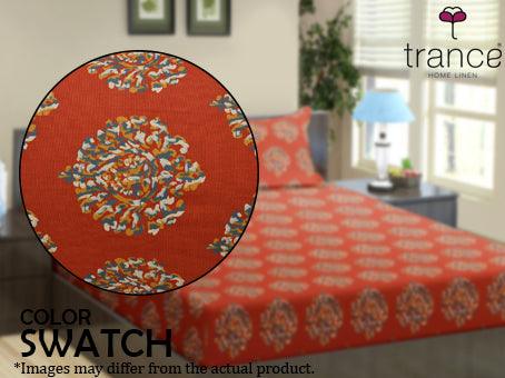 Cotton Printed King Fitted Bedsheet with 2 Pillow Covers (Damask 100% Cotton & 200 TC) - Trance Home Linen