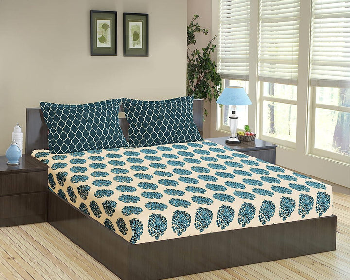 Cotton Printed Queen Flat Bedsheet with 2 Pillow Covers (100% Cotton & 200 TC) - Trance Home Linen