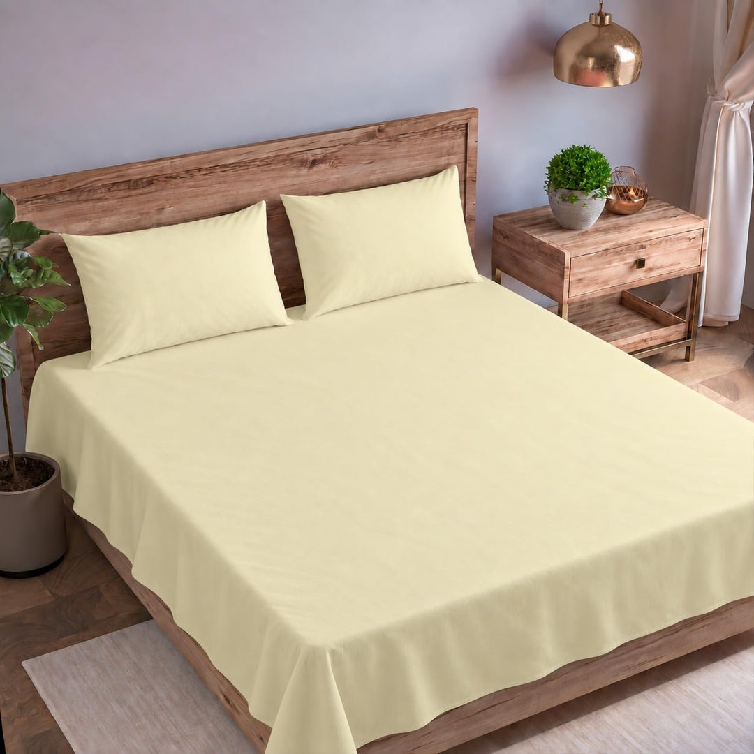100% Cotton Percale King Flat Bedsheet with 2 Pillow Covers (200 TC)
