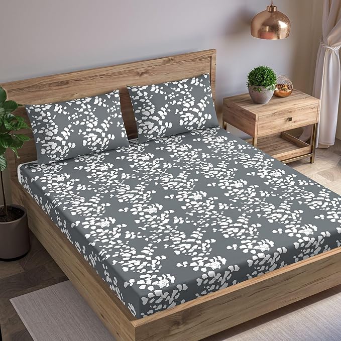 100% Cotton 180 TC  Printed Flat Bedsheet with Pillow Covers -Ginkgo Leaves
