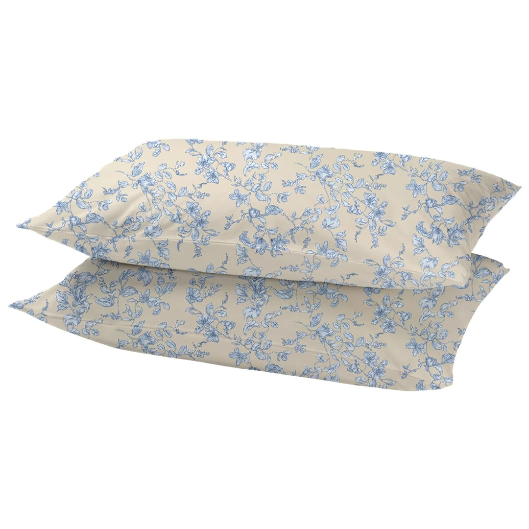 100% Cotton 210 TC Cotton Printed Fitted Bedsheet with Pillow Covers - Grape Vine