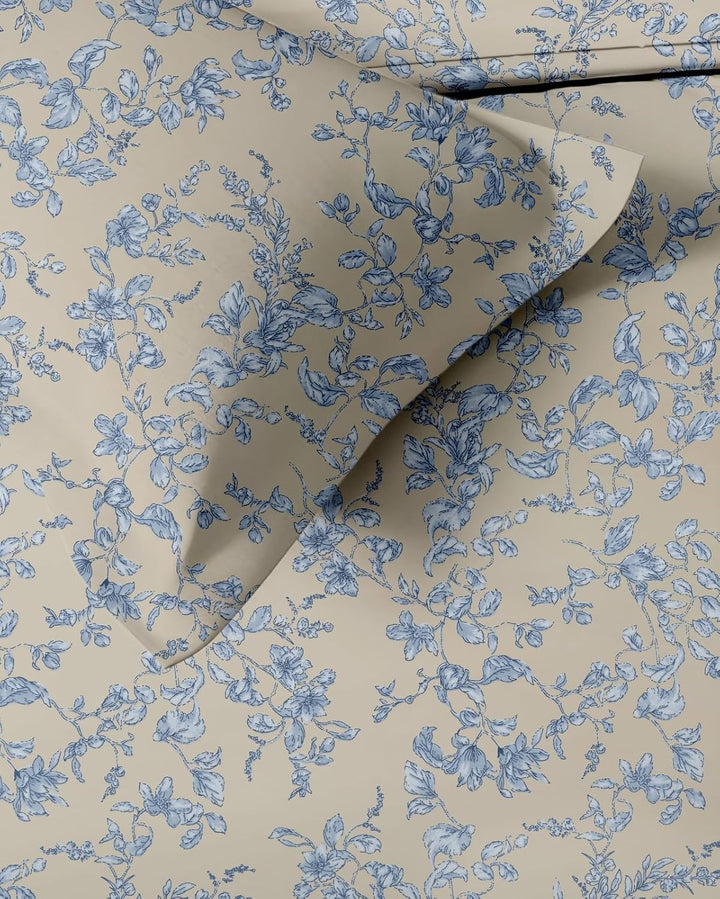 100% Cotton 210 TC Cotton Printed Fitted Bedsheet with Pillow Covers - Grape Vine
