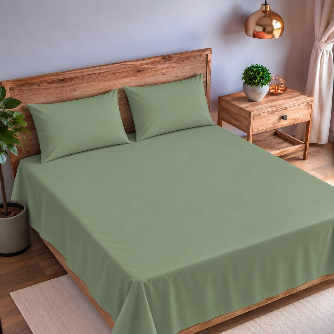 100% Cotton Percale King Flat Bedsheet with 2 Pillow Covers (200 TC)