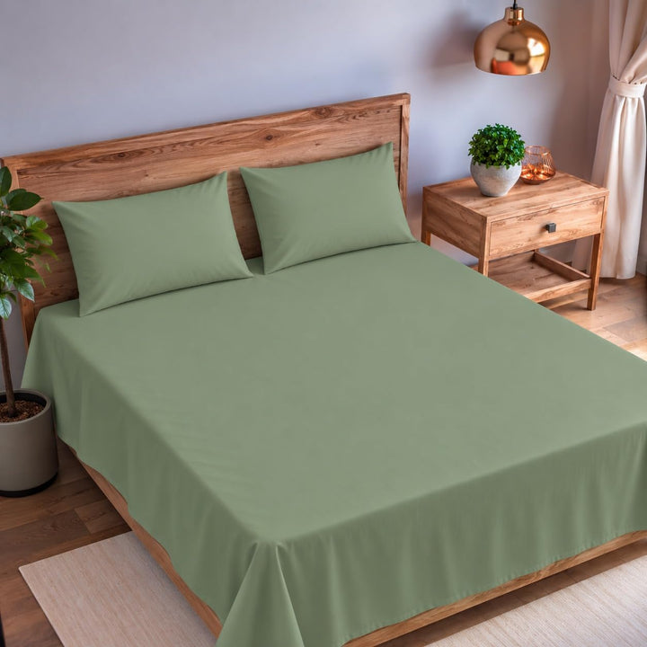 100% Cotton Percale King Flat Bedsheet with 2 Pillow Covers (200 TC)