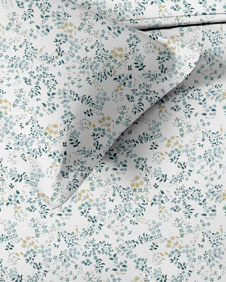 100% Cotton 210 TC Cotton Printed Fitted Bedsheet with Pillow Covers - Daisy Shower